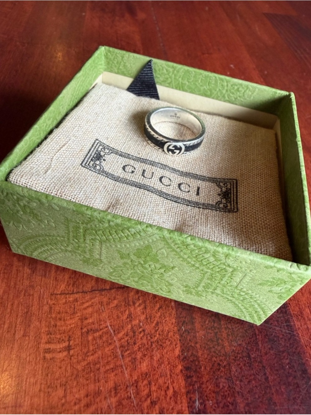 Gucci Black and Silver Interlocking G Band Ring